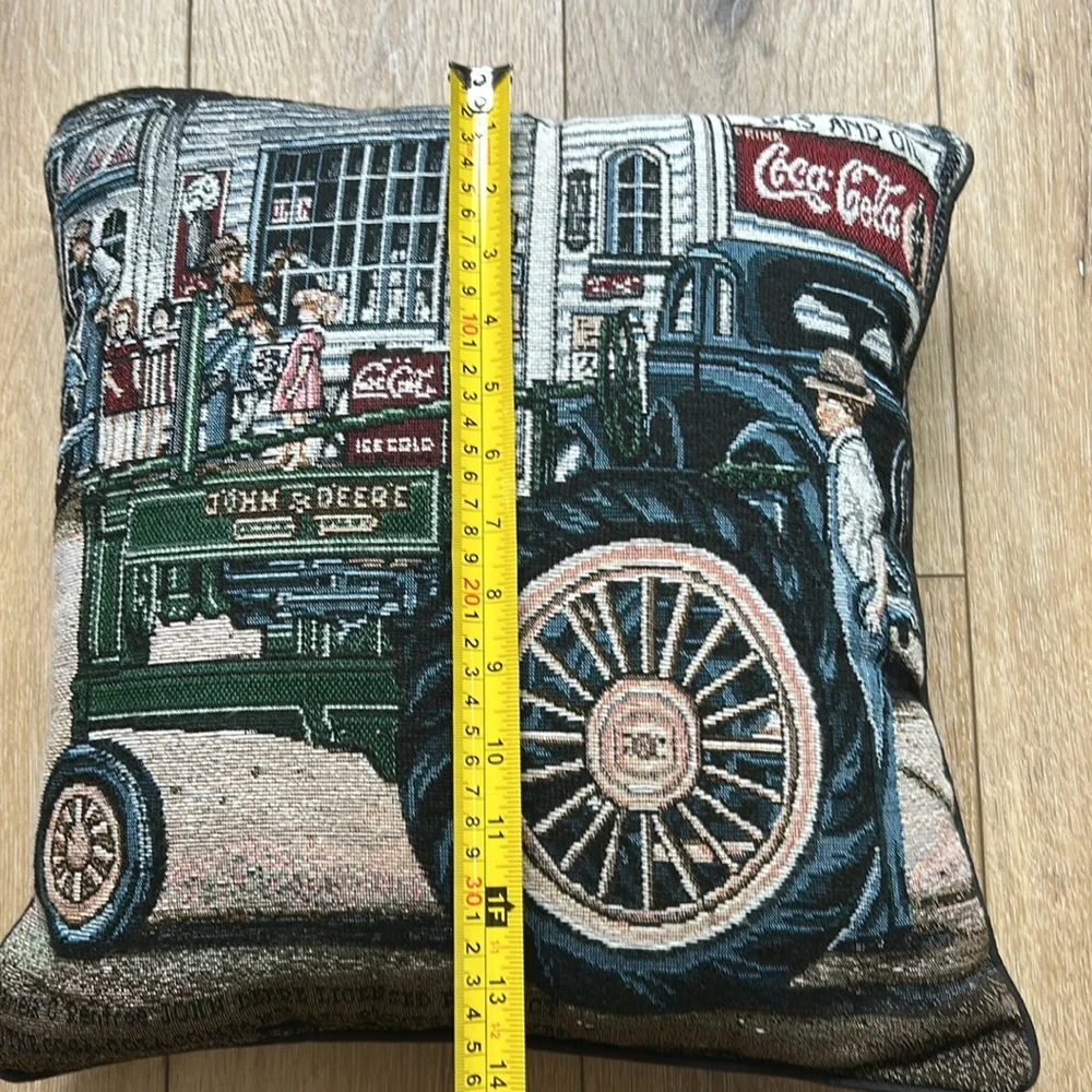 Vintage Coca Cola John Deere Tapestry Throw Pillow 16in x 14in Tractor